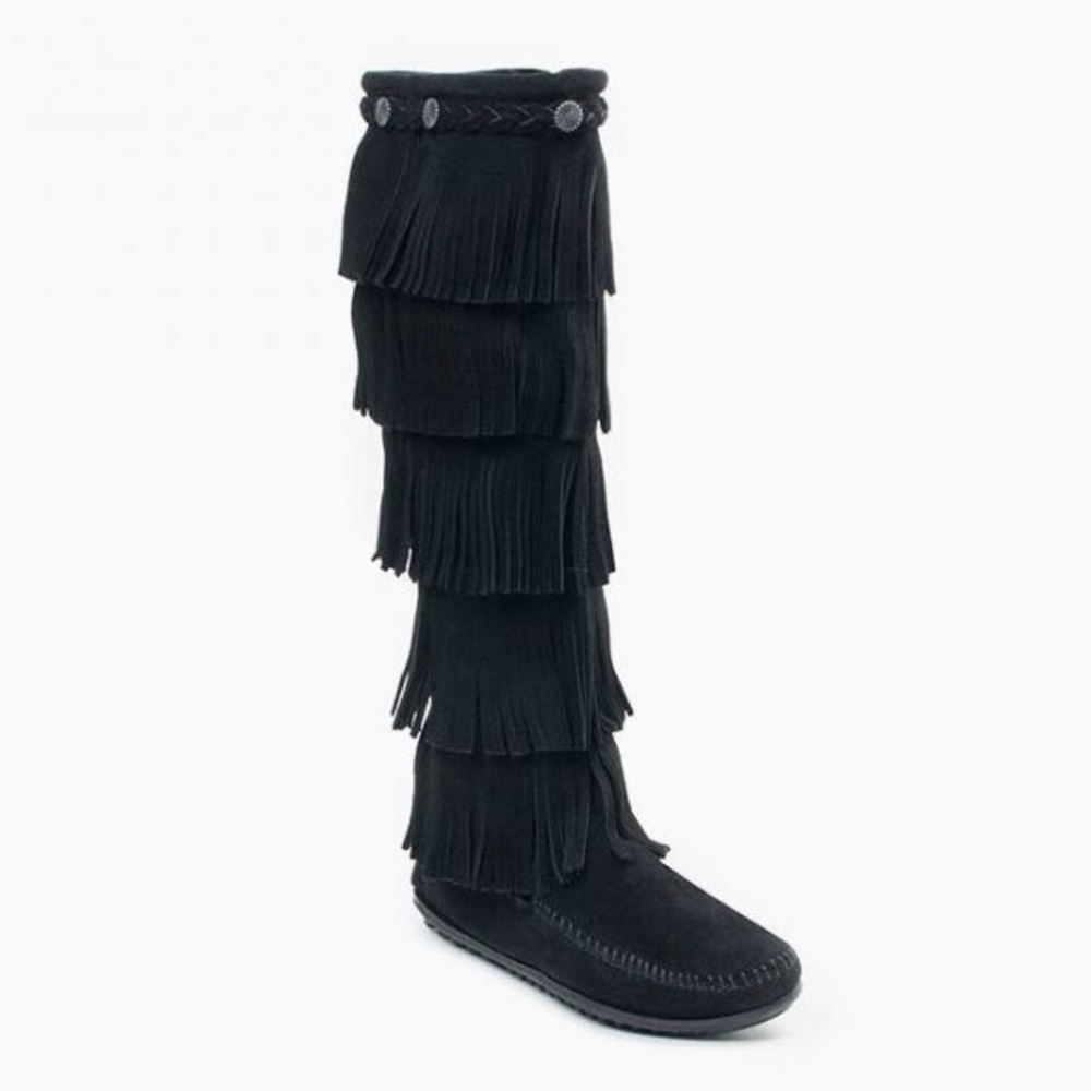 Minnetonka Black 5-Layer Fringe Boots